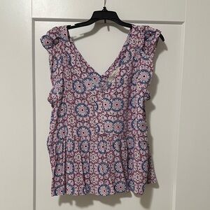 LOFT Pink and Blue Patterned Tank Top